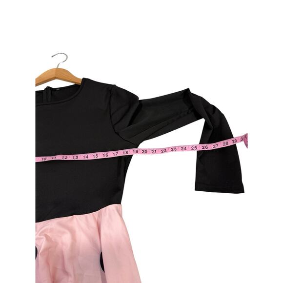 SHEIN Long Sleeve Pink Black Long Sleeve Polka Dot Dress Poodle Skirt Womens XL - Picture 6 of 6
